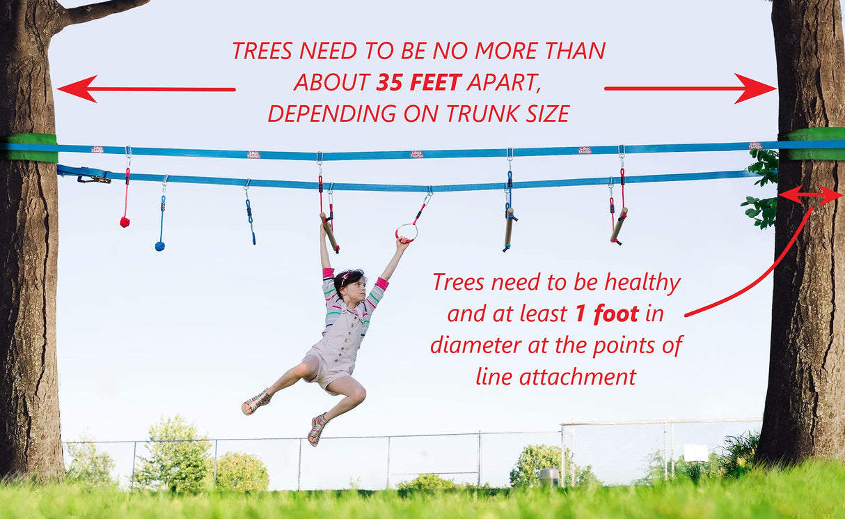 Double Ninja Slackline Obstacle Course for Kids | 80 Foot Line | Ninja Slackline Monkey Bars Playground Equipment | Ninja Ropes Course | Patented Double Line Design Lily's Things