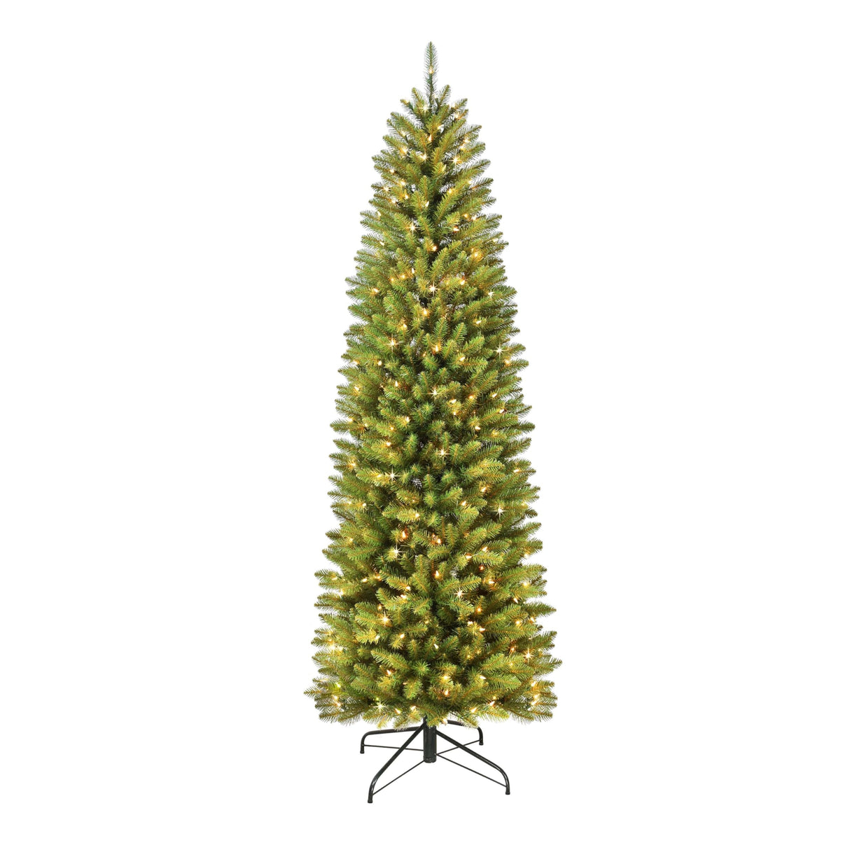 Puleo International 7.5 Foot Pre-Lit Fraser Fir Pencil Artificial Christmas Tree with 350 UL Listed Clear Lights, Green, 32 x 32 x 90 inches Puleo International