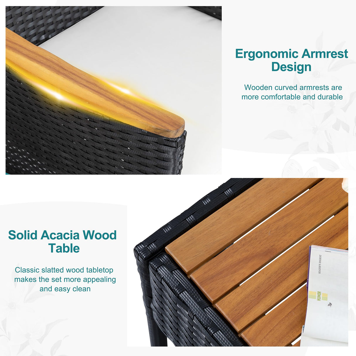 JAMFLY Patio Furniture Set 4 Piece Conversation Set Outdoor Wicker Rattan Chairs Backyard Pool Garden Porch Balcony Patio Loveseat with Cushions and Table, Black/Beige JAMFLY