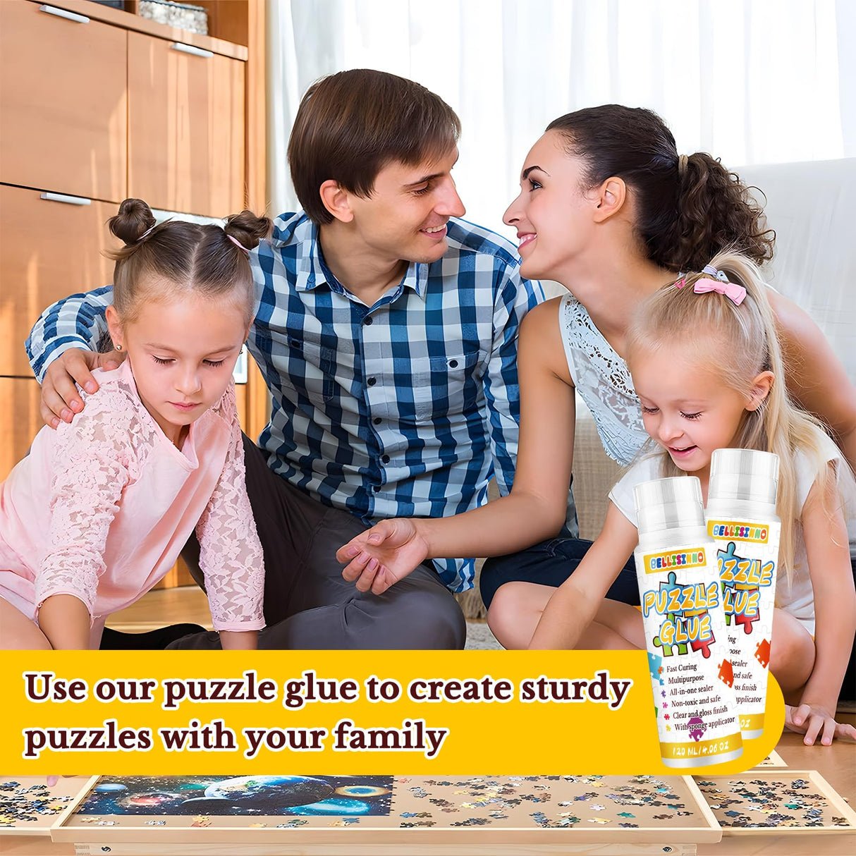 Puzzle Glue with New Sponge Head, Clear Water-Soluble Quick Dry Jigsaw Puzzle Glue, Suitable for 1000/3000/5000 Pieces of Paper and Wood Puzzle, 120ml*2 Bellisinno