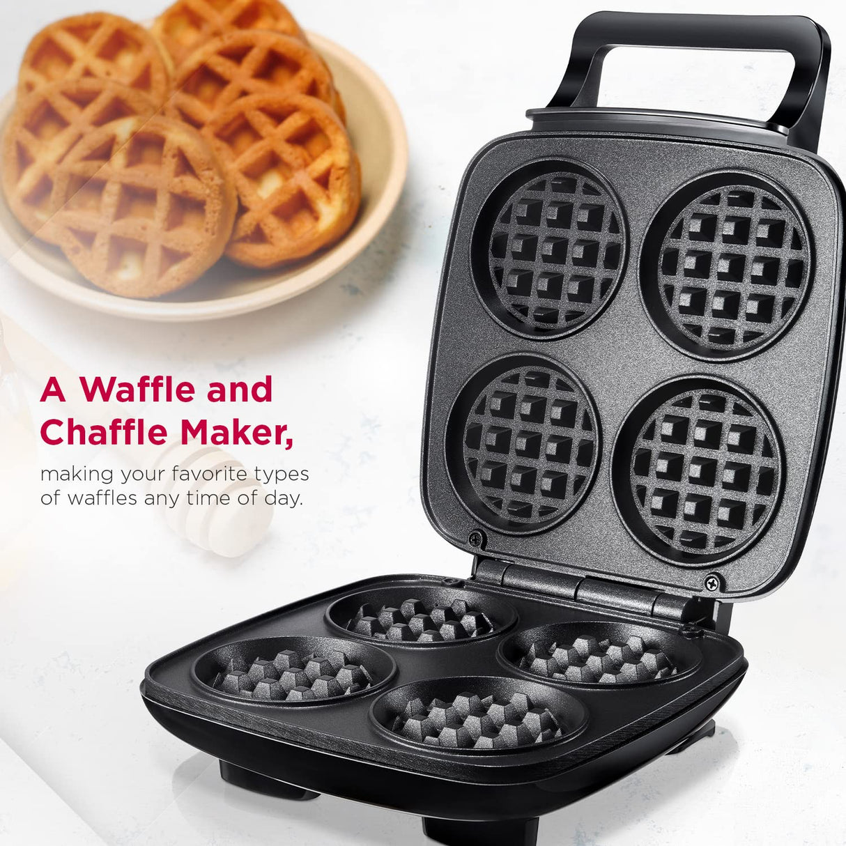 mywaffle Classic Waffle & Chaffle Maker - For Breakfast, Churro, Keto, Belgian and Dessert Waffles - Non-Stick Surface, Extra Deep Plates and Easy to Clean, Perfect for Individuals and Families homeart