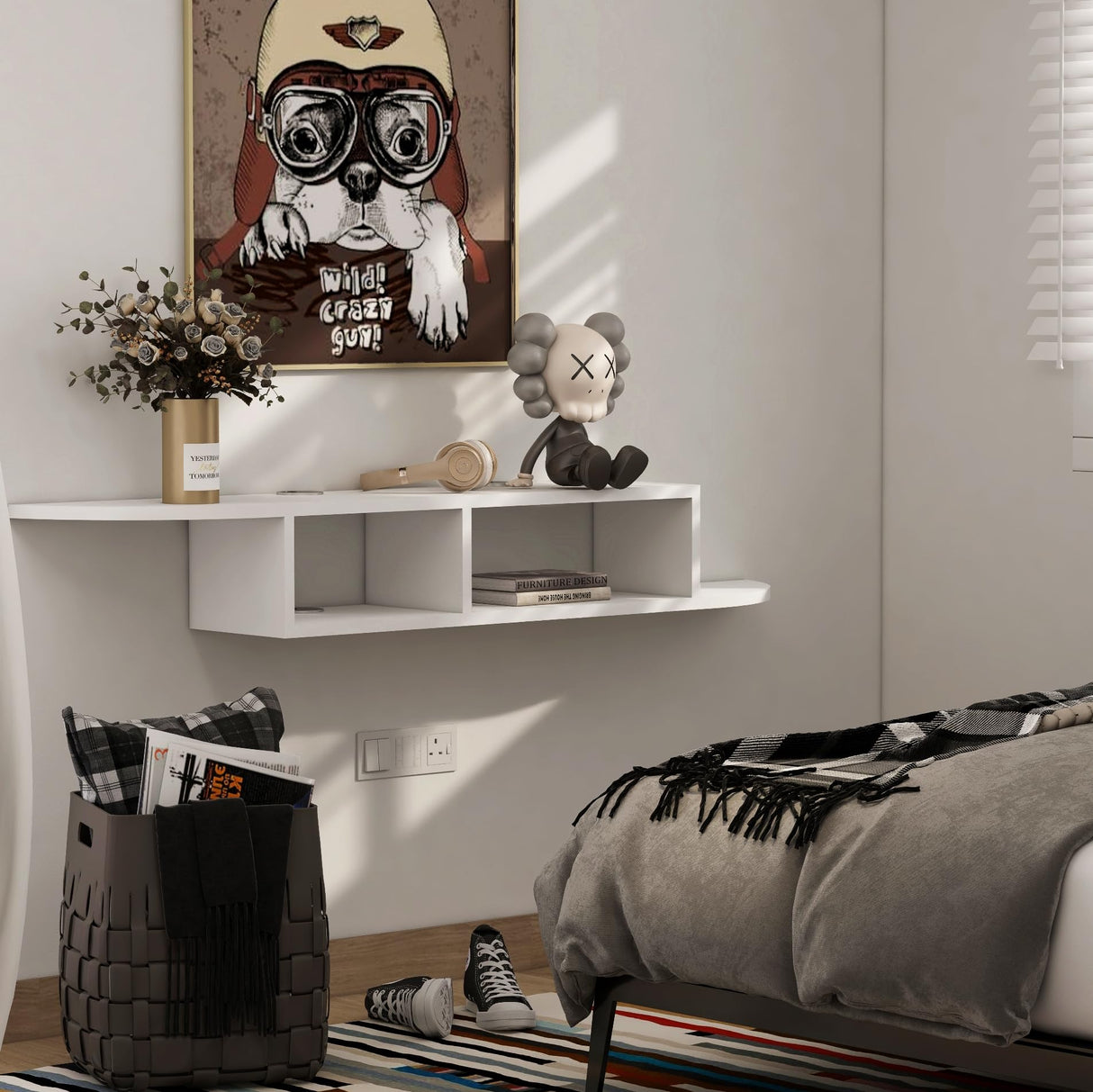 GHC Floating TV Stand, Wall Mounted Entertainment Center and Cabinet Shelf, TV Console with Storage, Media Console for DVD Player, Space-Saving Under TV Shelf for Bedroom, Living Room (White) GHC