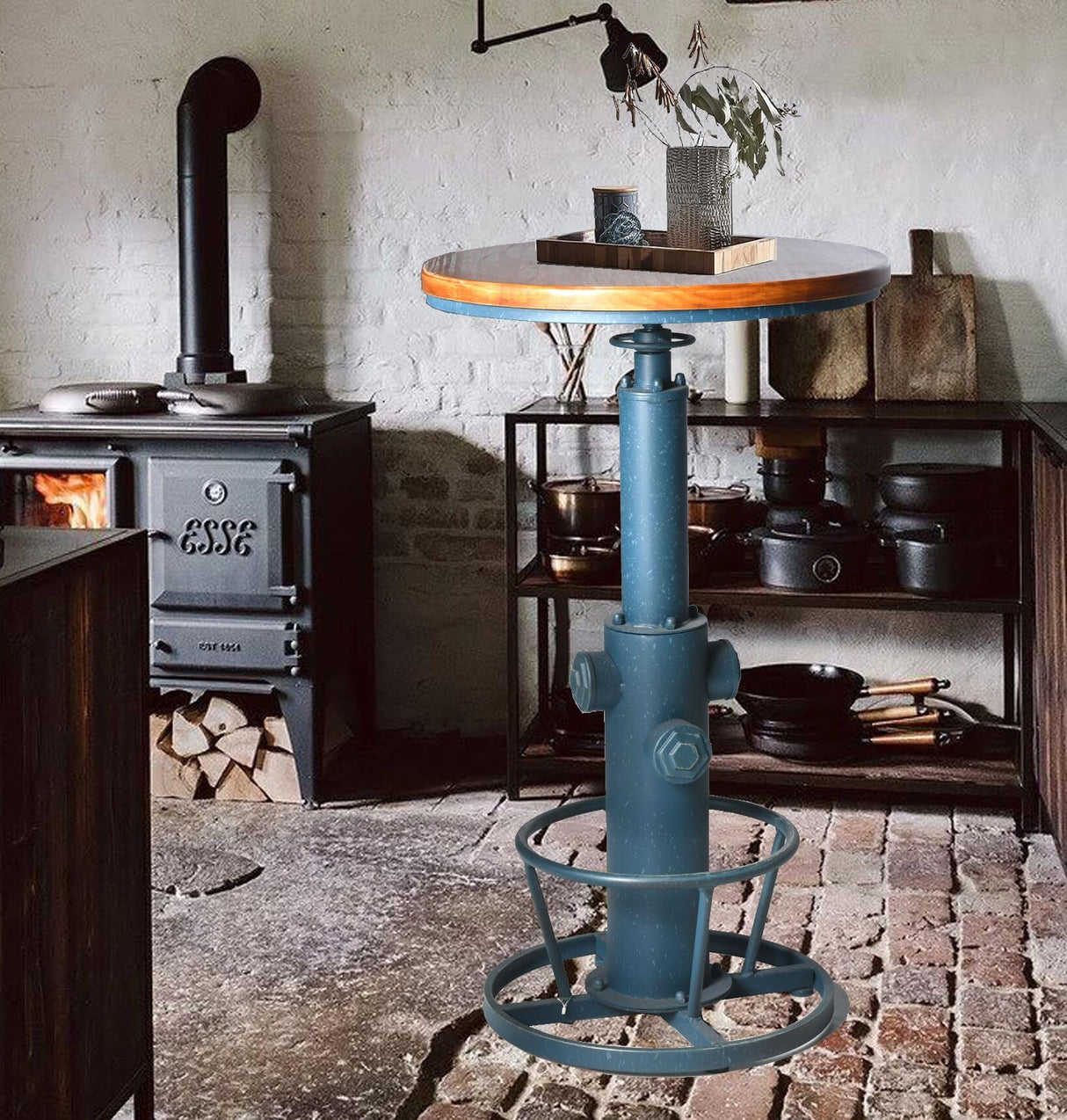 Topower Industrial Bar Table 38.58-48.43" Adjustable Pub Table Kitchen Dining Coffee Bistro Table Antique Blue Topower