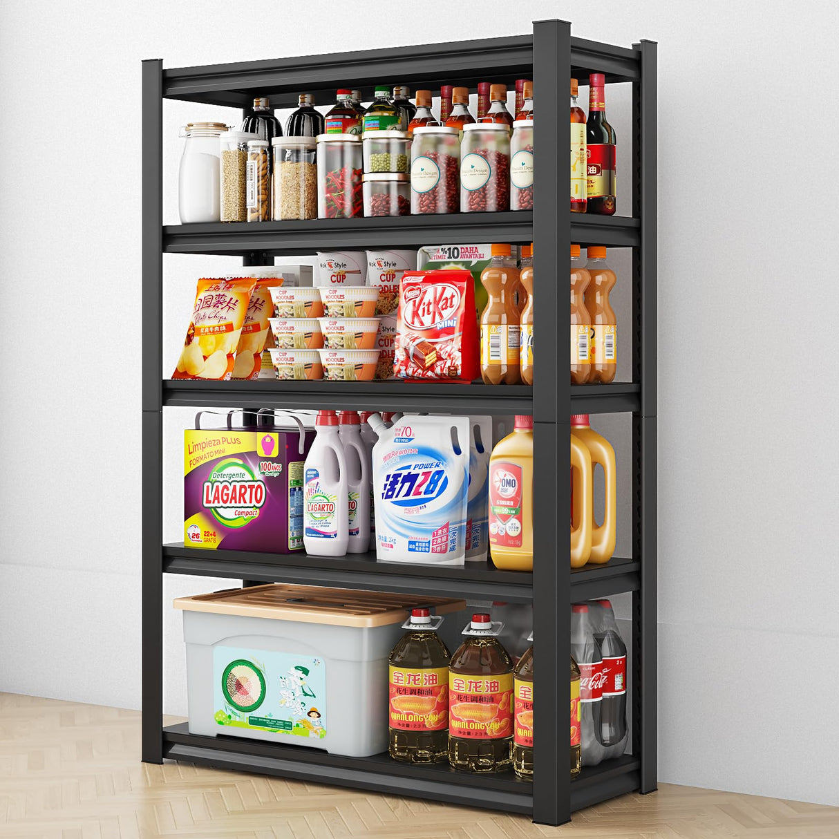 SDXYSTCE 48" W Garage Shelving Heavy Duty, 2800 Lbs Loads Garage Storage Shelves Heavy Duty, Metal Shelving Units and Storage Racks, Industrial Utility Shelf,48" Wx18 Dx78 H, Black SDXYSTCE