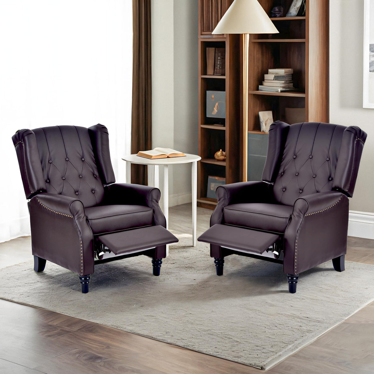 FLEXISPOT XC5 Pushback Recliner Chair for Adults, Mid Century Wingback Accent Chair with Rivet Decoration, Tufted Upholstered Single Sofa Armchair for Living Room, Bedroom, Study (Fabric, White) FLEXISPOT