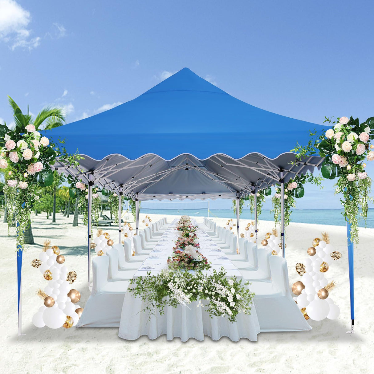 HOTEEL Party Tent 10x30 Pop Up Canopy Tent with 8 Sidewalls, Wheeled Bag, 4 Weight Bags, Easy Setup Outdoor Tent for Backyard Party with Extra Height, Waterproof UPF50+ Event Tent for Patio, Blue Hoteel