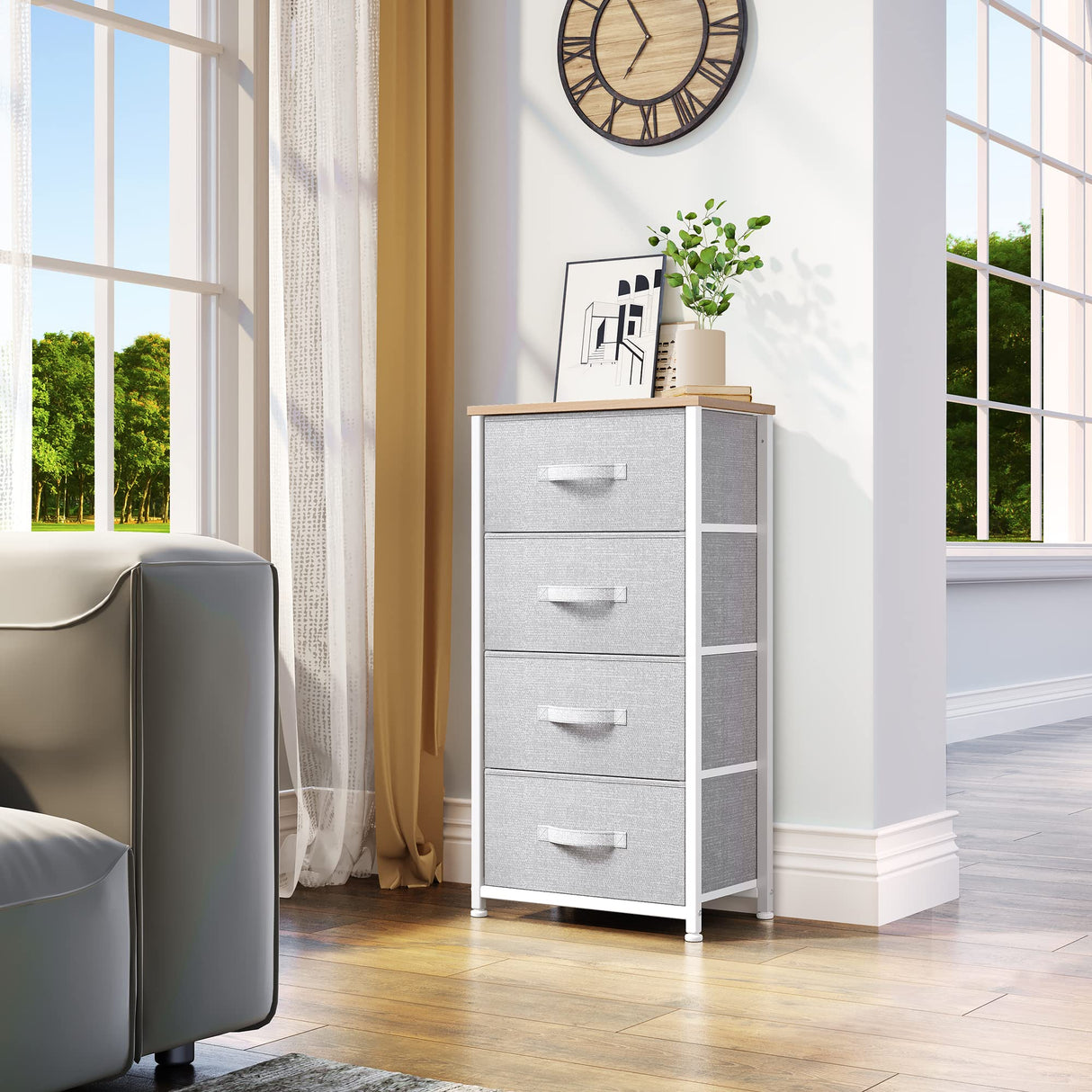 YITAHOME Dresser with 4 Drawers - Fabric Storage Tower, Organizer Unit for Bedroom, Living Room, Hallway, Closets - Sturdy Steel Frame (Light Grey) YITAHOME
