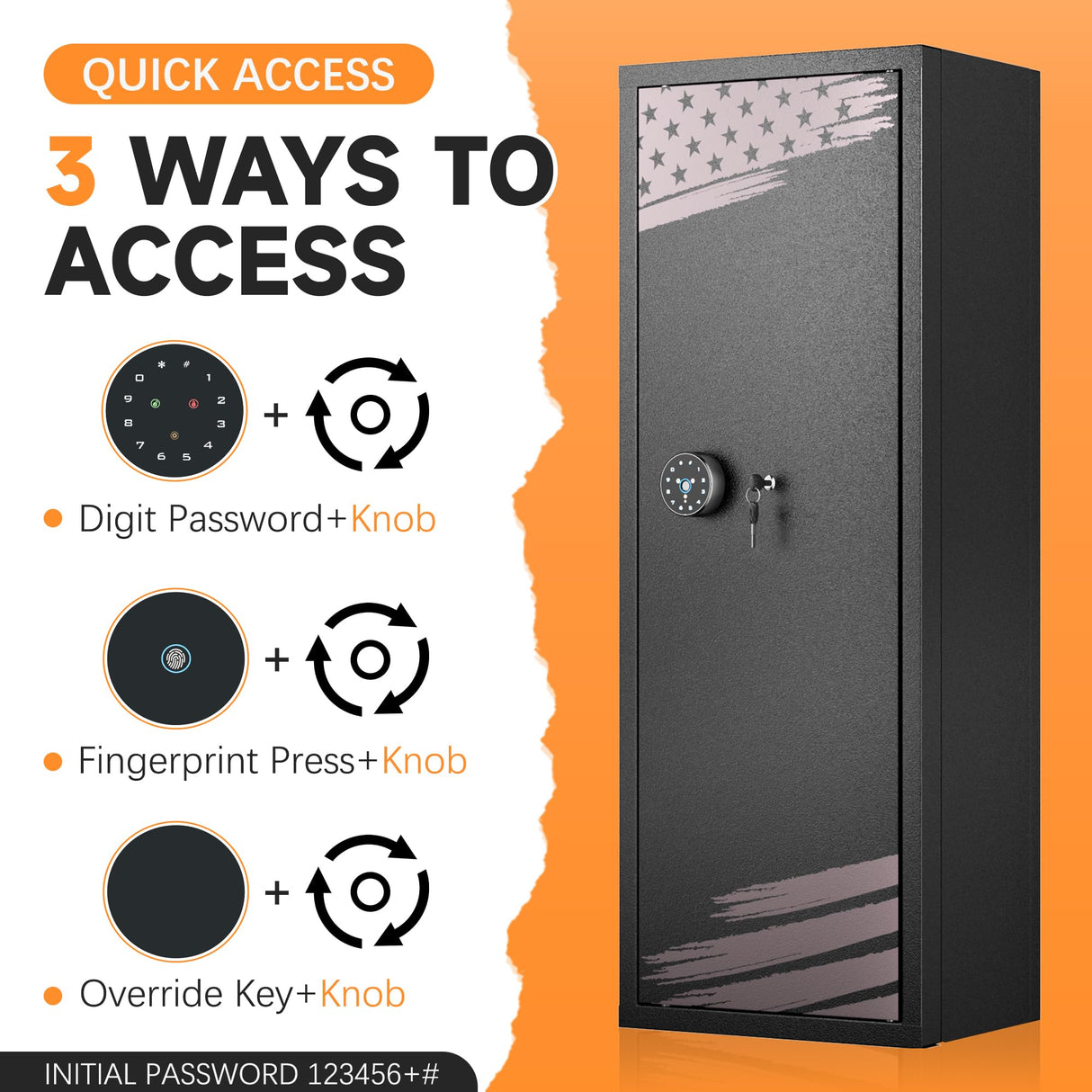 Pataku 10-14 Rifle Gun Safe for Home Rifle and Pistols, Gun Safes for Rifle and Shotguns with Flag Design, Long Gun Cabinet with with 3 Adjustable Shelves, Quick Access, Pockets Pataku