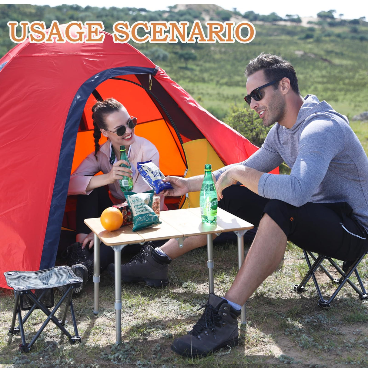 KingCamp Bamboo Folding Table Lightweight Camping Table with Adjustable Height Aluminum Legs 4-Fold Compact Small Portable Camp Tables for Travel RV Picnic Party Beach, 1-2 Person KingCamp