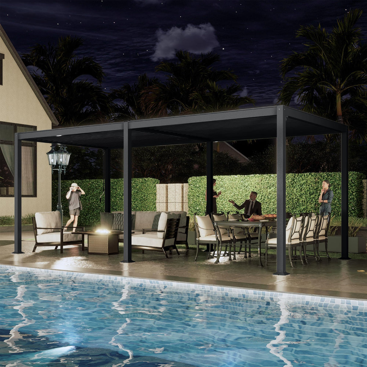 MASTERCANOPY 12’ X 16’ Louvered Pergola Outdoor Aluminum Patio Pergola with Adjustable Roof for Deck Backyard Garden (Black) MASTERCANOPY