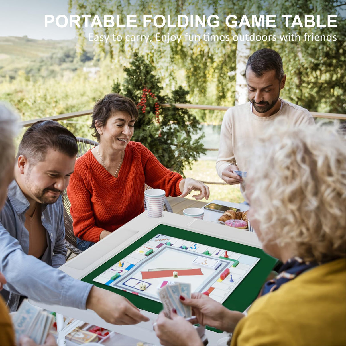 IWDOO 35.4" Square Folding Card Table, Mahjong Table with Green Felt,Chip Trays and Cup Holders, Portable Domino Tables for 4 Players, Card Game Tables for Mahjong Poker Domino Game IWDOO