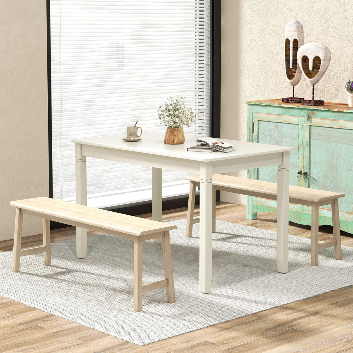 Giantex Dining Table for 4 People, 48” x 29” Kitchen Table with Wood Legs, Rectangular Dinner Table for Small Space, Apartment, Living Room, Dinette Table, Load 330 Lbs, Dining Room Table (White) Giantex