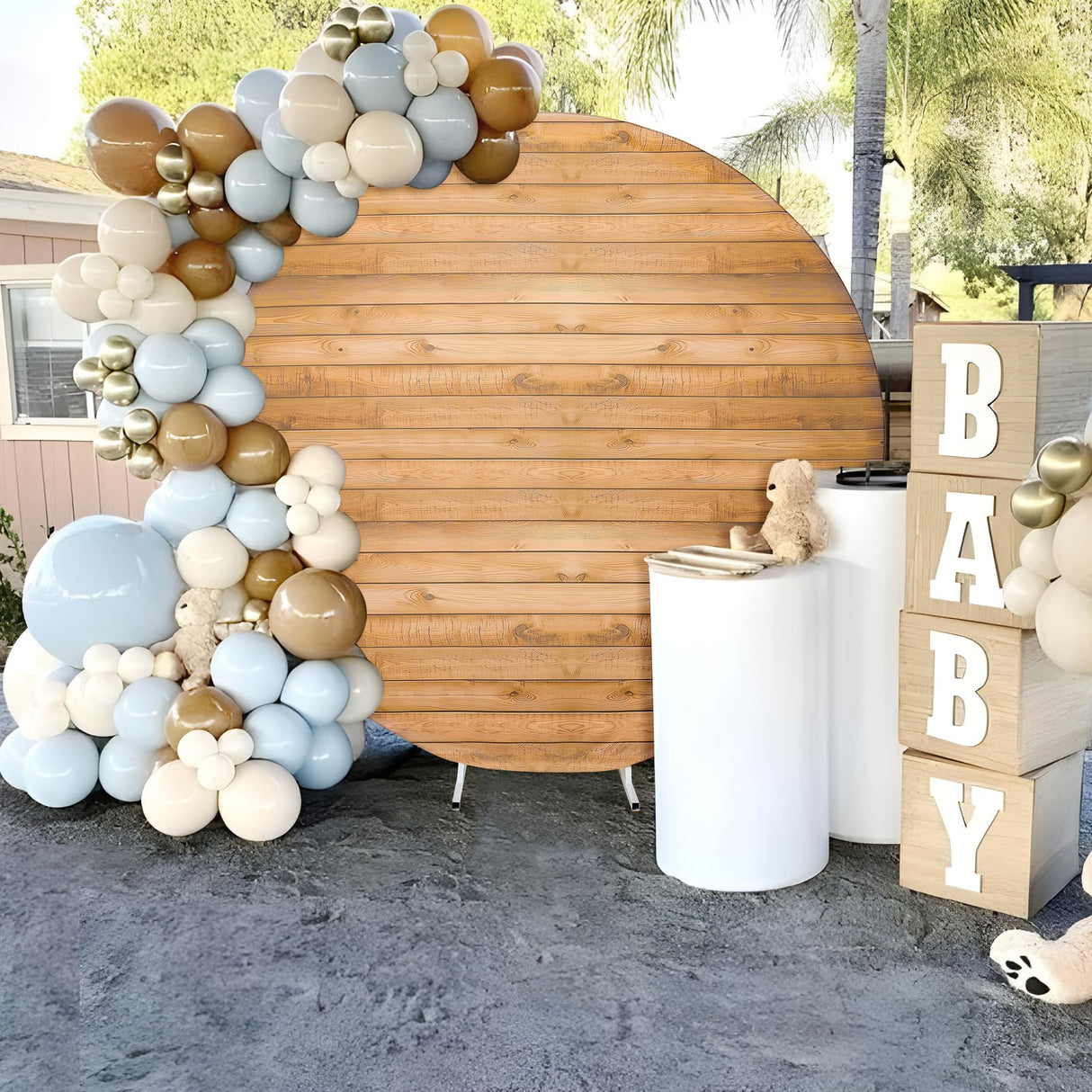 7.2FT Wood Grain Round Arch Backdrop Cover for 7/7.2ft Circle Stand, Wrinkle Free Circle Arch Background Cover, Vintage Wood Texture Wall Round Backdrop for Wedding Photography Birthday Baby Shower Htper