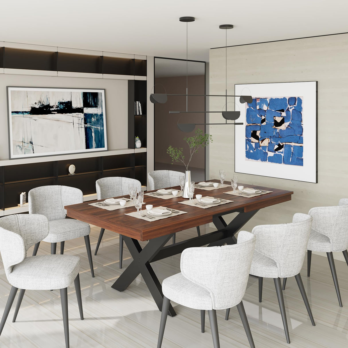 Aimery 59"-76" Extendable Dining Table for 4-8 Person, Space-Saving Extra Long Transformer Table with Extension Leaves Holder, Walnut Aimery