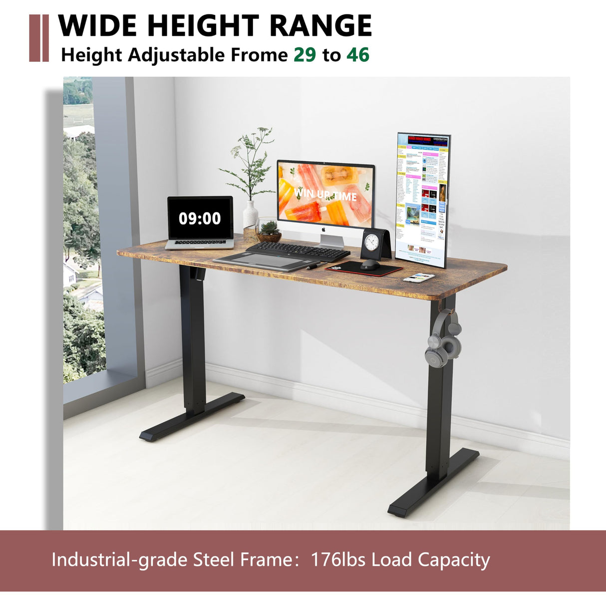 Win Up Time Standing Desk Adjustable Height- Whole Piece Desktop Stand Up Desk, Electric Standing Desk, Sit to Stand Desk for Home & Office Computer Desk Win Up Time