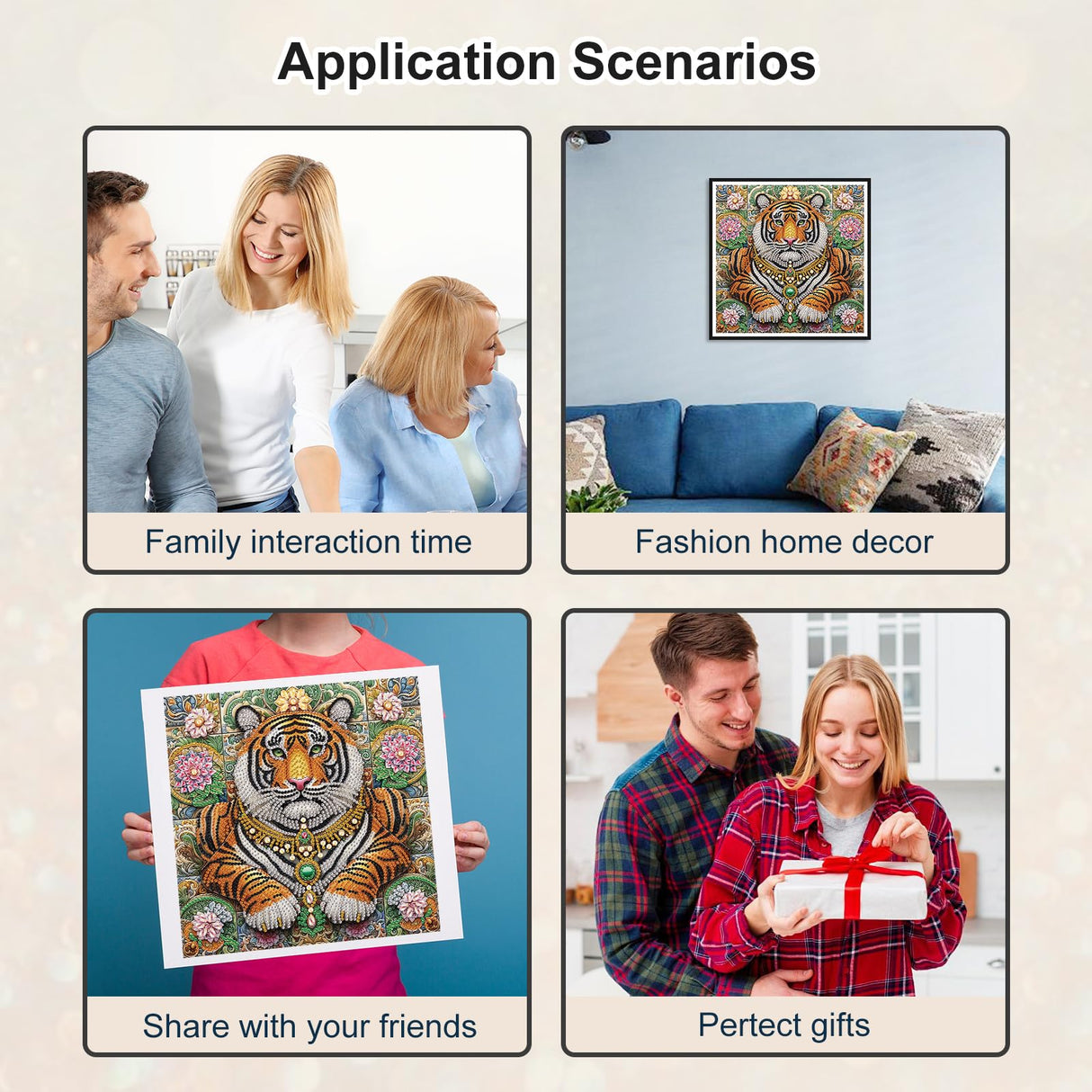 WSLWXSHM 5D Special Shape Diamond Art Kits for Beginners, Diamond Painting Kits for Adults Tiger, Crystal Rhinestones Diamond Painting for Home Wall Decoration Gift 12×12inch/30×30cm, Animal WSLWXSHM