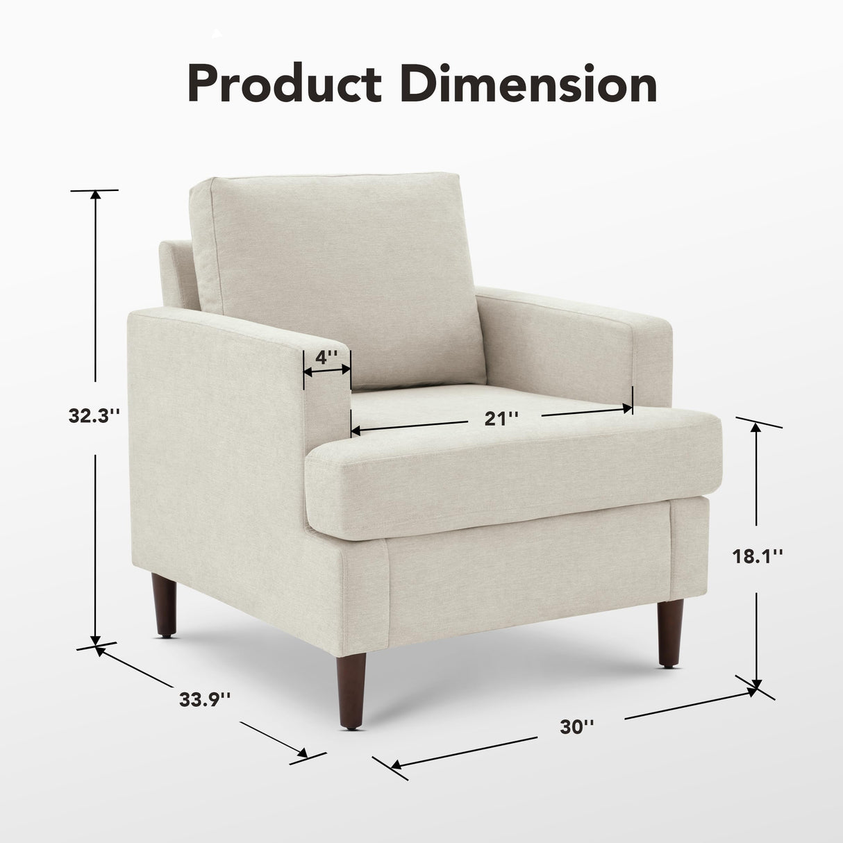 Weture Mid-Century Accent Chair,Modern Linen Fabric Armchair for Living Room,Comfy Upholstered Reading Accent Chairs for Bedroom,Single Sofa Chair with Wood Legs (Beige, 1 Pack) Weture