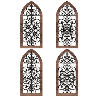 4 Pieces Thicken Rustic Wall Decor Modern Farmhouse Decor Wooden Hollow Carved Design Wall Art for Living Room Bedroom Hallway Decor Office Kitchen Wall Decoration (Elegant Style)