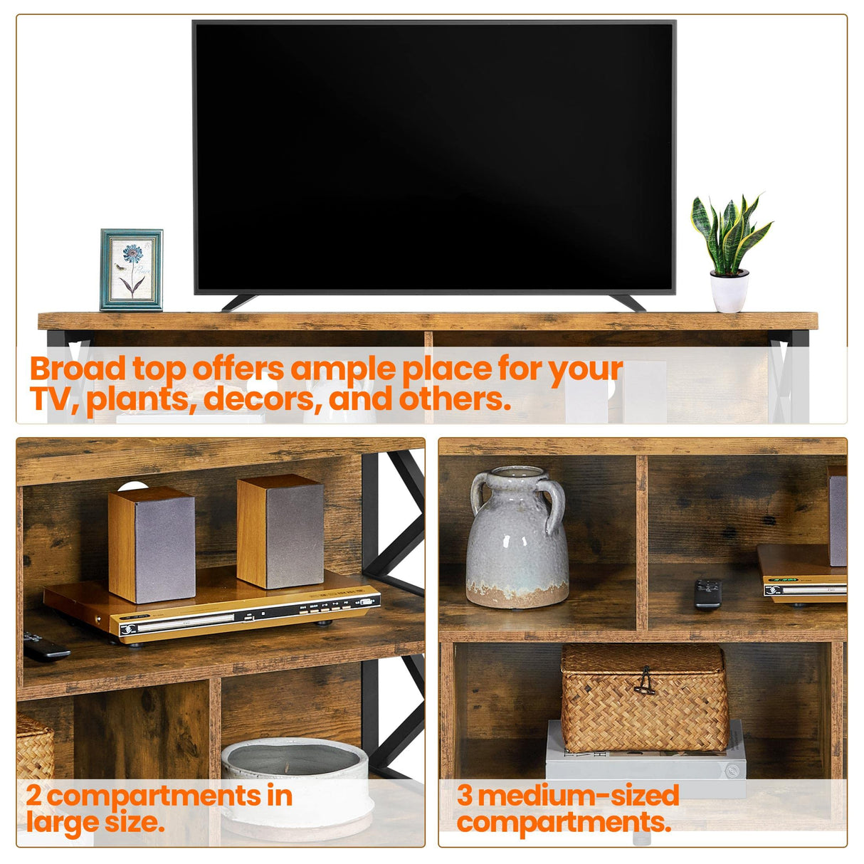 Yaheetech TV Stand for Living Room, Industrial Entertainment Center for 65 Inch TV, Rustic TV Console Stand with Storage Cabinets Wood and Metal, Rustic Brown Yaheetech