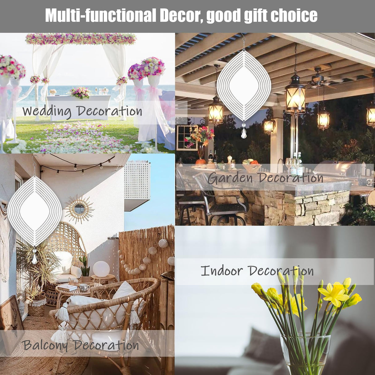 4Pack 8inch Sublimation Wind Spinner Blanks 3D Aluminum Metal Wind Sculpture Kinetic Spinners for Yard and Garden Indoor Art Ornaments Hanging Decoration (Pointy Oval) WindMage