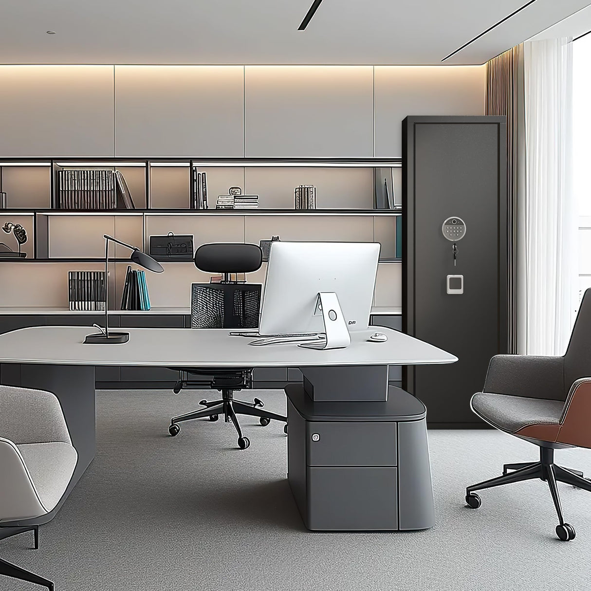 ErgoNova 57" Large Gun Safe,Biometric 5-Gun Safe Cabinet,Quick Access Long Gun Pistols,Rifles and Shotguns Gun Cabinet,with 3 Pistol Bags and LED Light Adjustable Gun Rack,Assembled(Black) ErgoNova