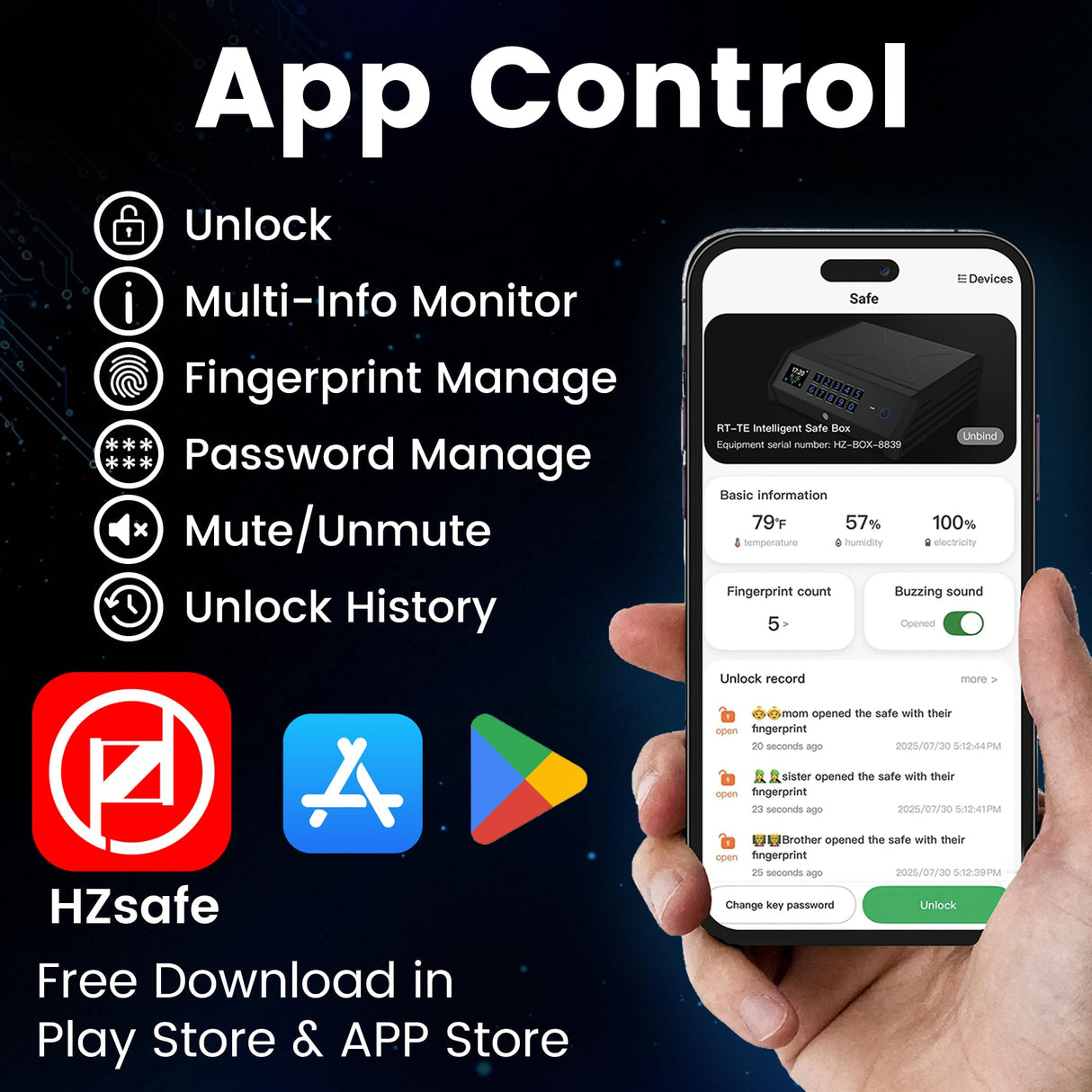 Smart Gun Safe, 4 Ways Biometric PistolRechargeable Safe withFingerprint/Keypad/Key/APP Lock, APPControl, LCD Display, Emergency PowerSupply Handgun Lock Box for HomeBedroom, Car soliles