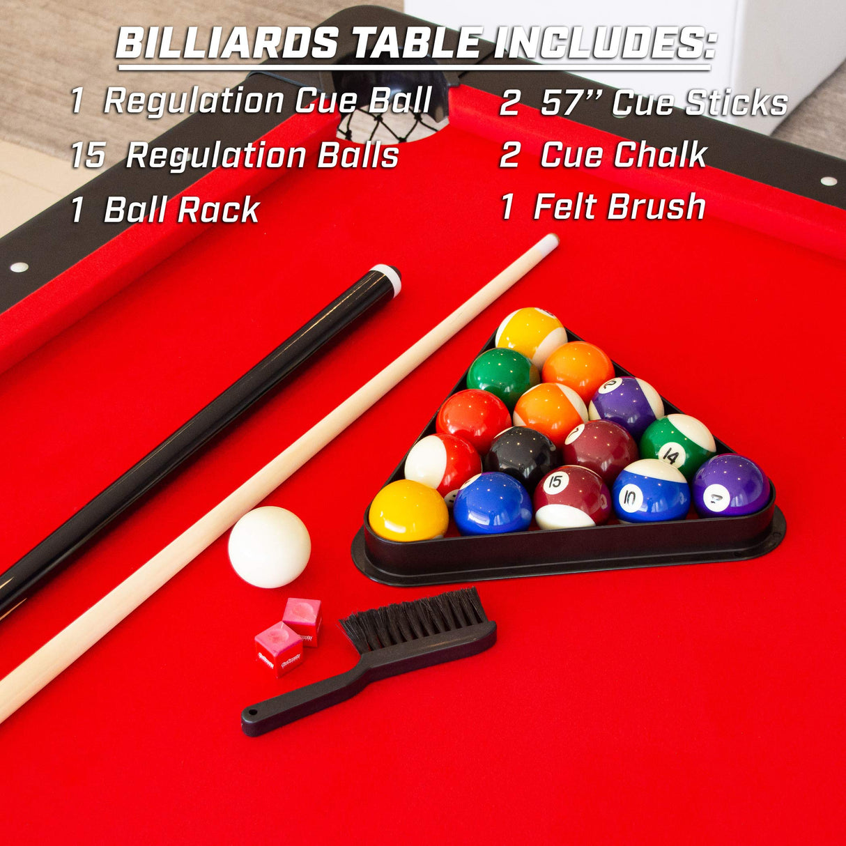 GoSports Mid-Size 7 ft x 3.9 ft Billiards Game Table - Foldable Design, Includes Full Set of Pool Balls, 2 Cue Sticks, Chalk, and Felt Brush - Red GoSports
