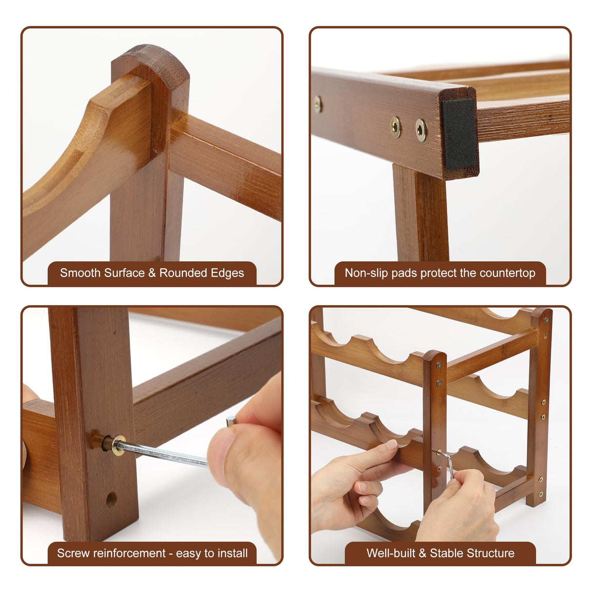 CAMOAT Bamboo Wine Rack,Wine Racks Countertop, Small Wine Rack Freestanding Floor,3 Tiers 12 Bottles Wine Rack,Sturdy and Durable Wine Rack Shelf for Cabinets Kitchen,Home Bar,Wine Storage CAMOAT