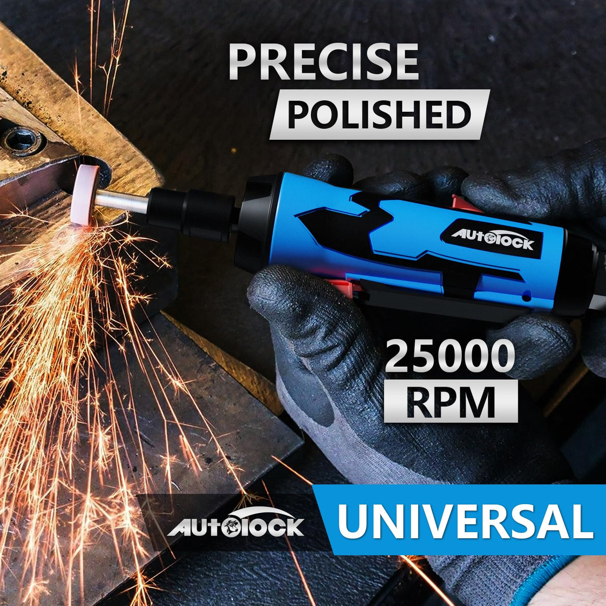 Autolock 1/4” Straight Air Die Grinder, 25000 RPM Pneumatic Die Grinder Tools with 1/4 Inch & 1/8 Inch Collets, Rear Exhaust Autolock
