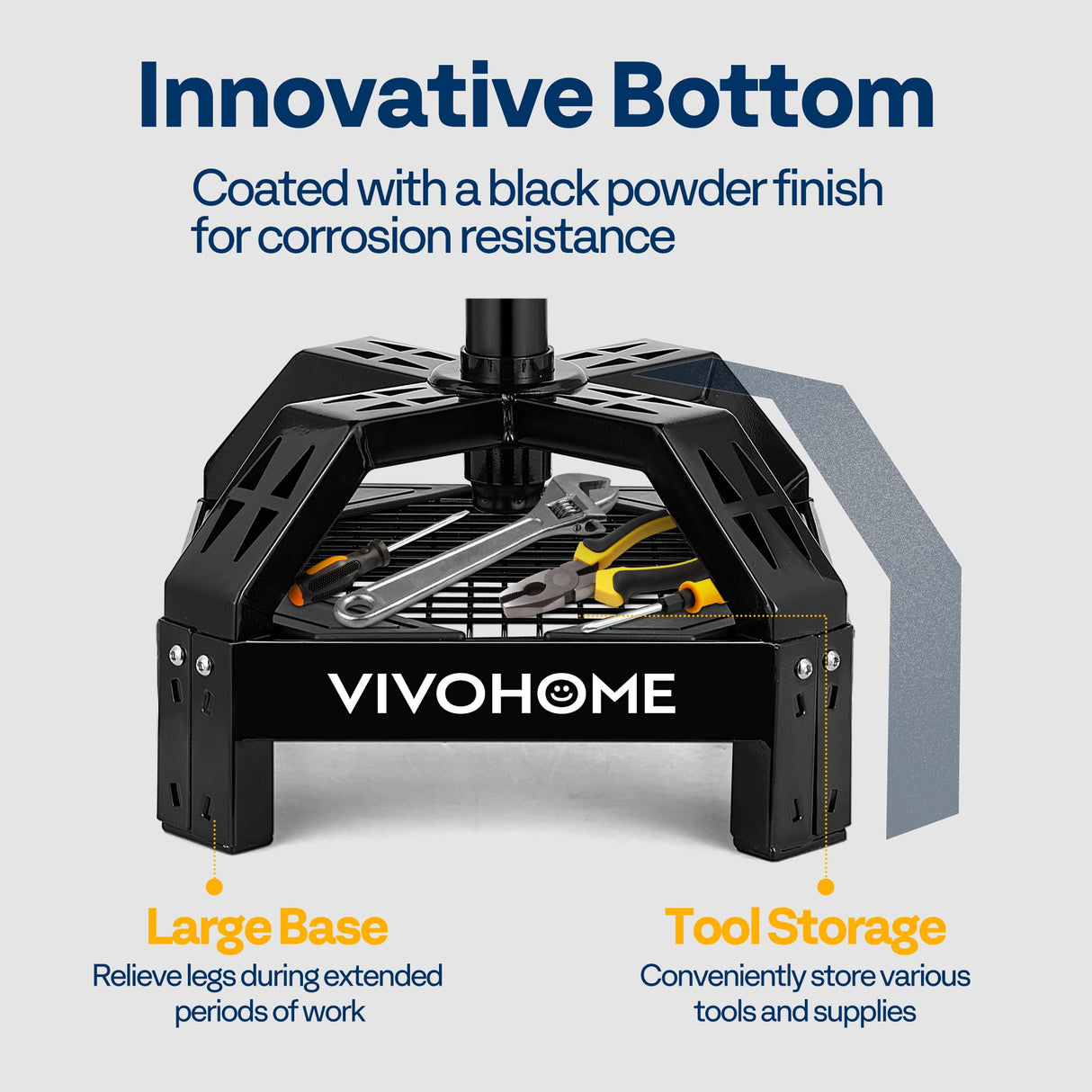 VIVOHOME Rolling Shop Stool Adjustable Height 360 Degree Swivel Stool with Tool Tray Storage and Wheels for Garage, Workshop, 300 LBS Capacity VIVOHOME