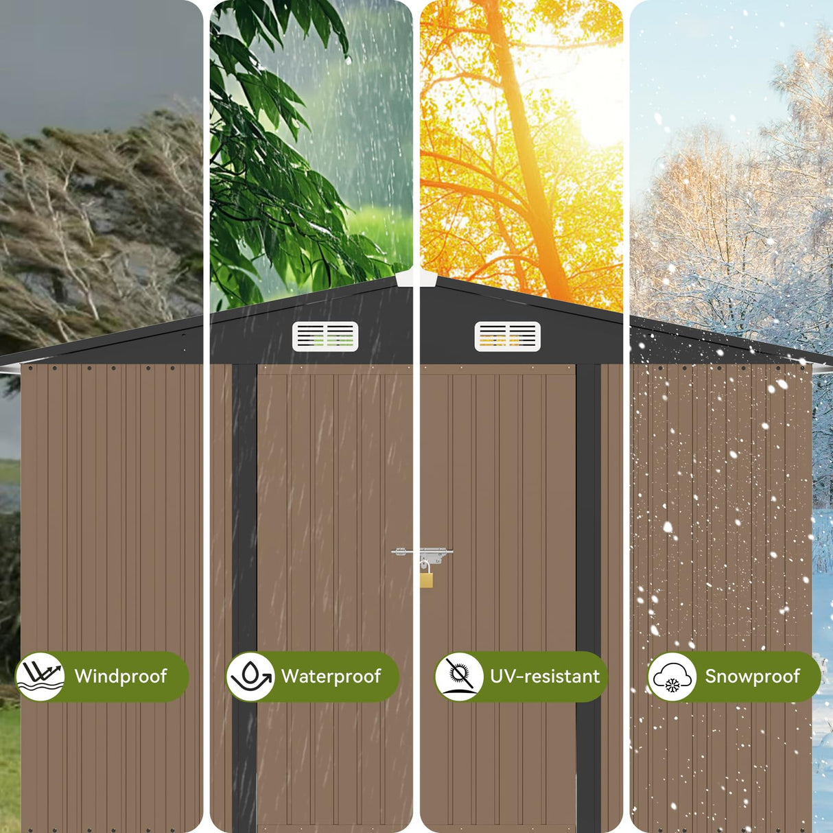 COMHOMA Shed Outdoor Storage Shed Metal,Lockable Doors Tool Sheds with Sloping Roof,Steel Garden Shed with Air Vent for Backyard,Patio,Lawn,Poolside (Brown, 10'x8') COMHOMA