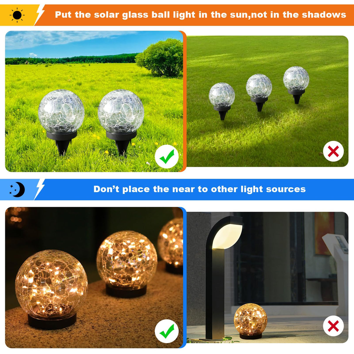 MLKNK Solar Globe Lights Outdoor Waterproof-Solar Balls-Solar Garden Lights-Solar Orbs for Outside 4 Pack Cracked Glass Ball for Lawn Patio Yard Backyard Decorations MLKNK