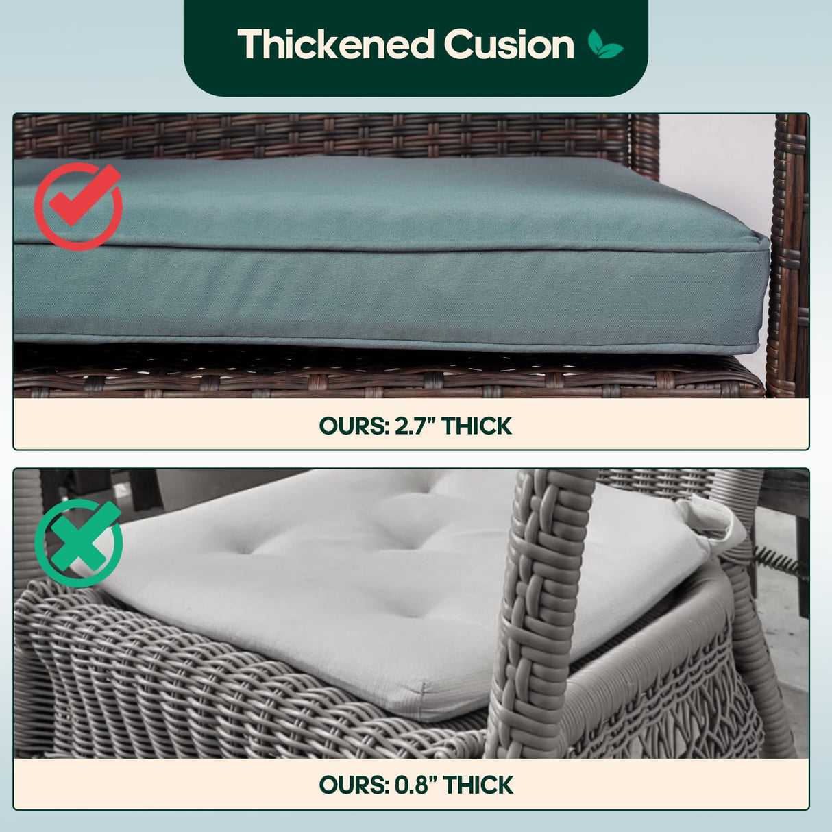 Niubya 3 Piece Wicker Rocking Chair Patio Furniture Sets, Outdoor Wicker Bistro Rattan Chair Conversation Sets with Cushions and Coffee Table, Grey and Brown Niubya