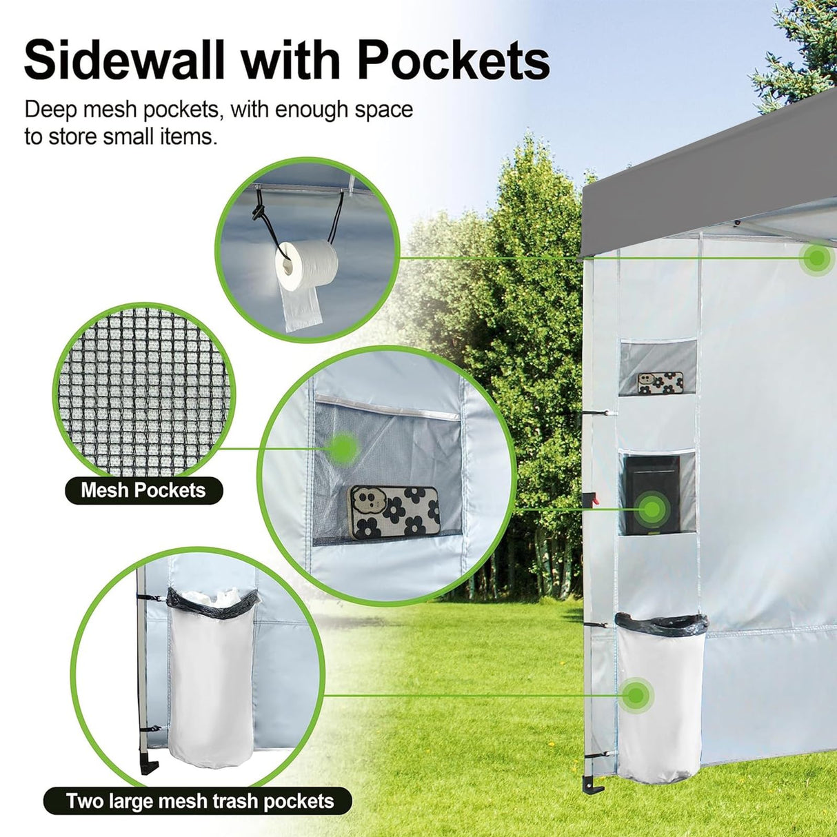 CROWN SHADES Canopy Tent 10x10 Pop Up Canopy Outdoor Shade with Pockets Sidewall, Easy Up Sun Shelter with One Person Set Up Center Lock, Portable Instant Camping Beach Canopy Tents, Grid Grey CROWN SHADES