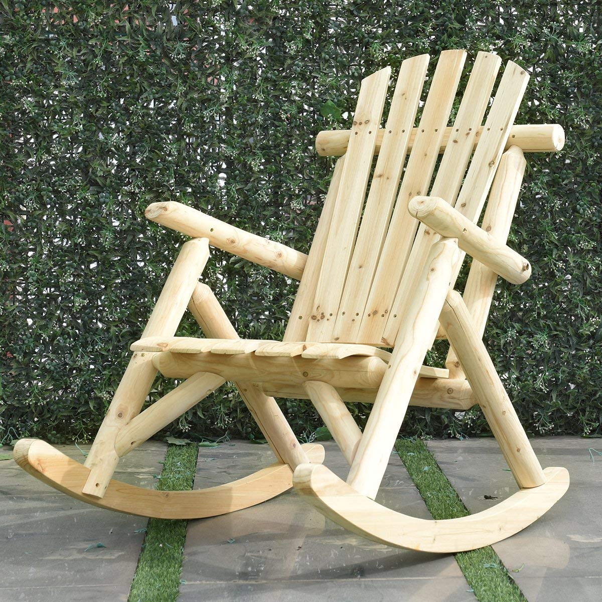 Casart Log Rocking Chair Wood Porch Rocker Lounge Patio Deck Balcony Furniture Rustic Single Rocker Natural Casart