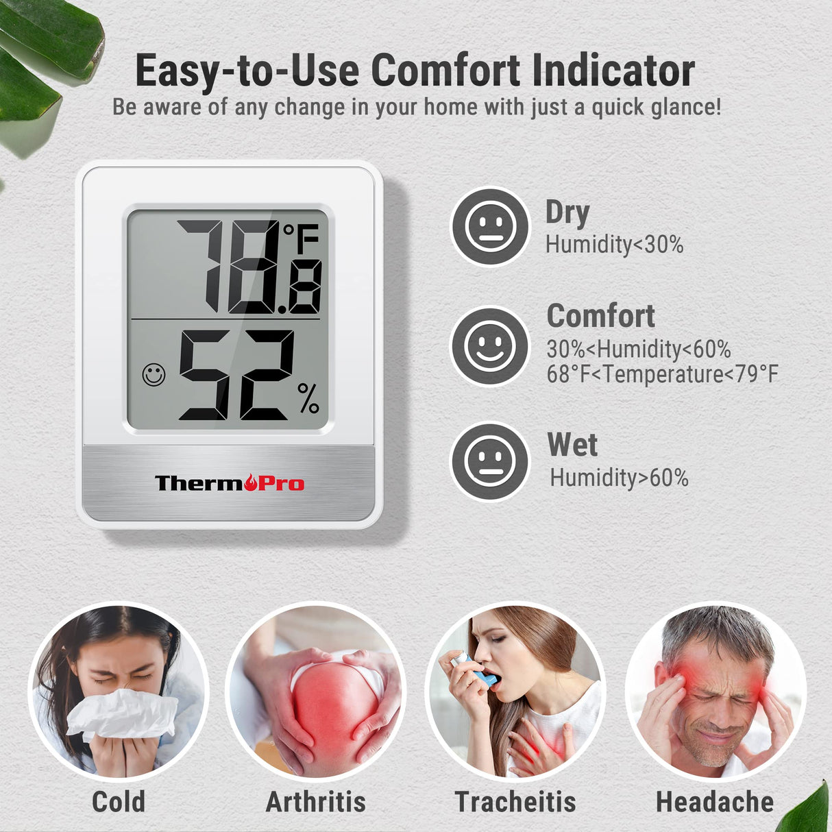 ThermoPro TP49 Digital Hygrometer Indoor Thermometer Humidity Meter Room Thermometer with Temperature and Humidity Monitor Mini Hygrometer Outdoor ThermoPro