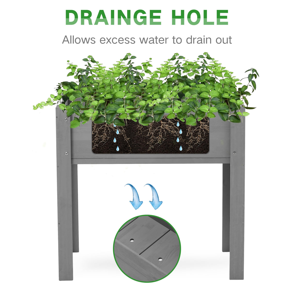 Raised Garden Bed with Legs (31x16x31''), Solid Wood Elevated Planter Box for Outdoor Wood-Natrl