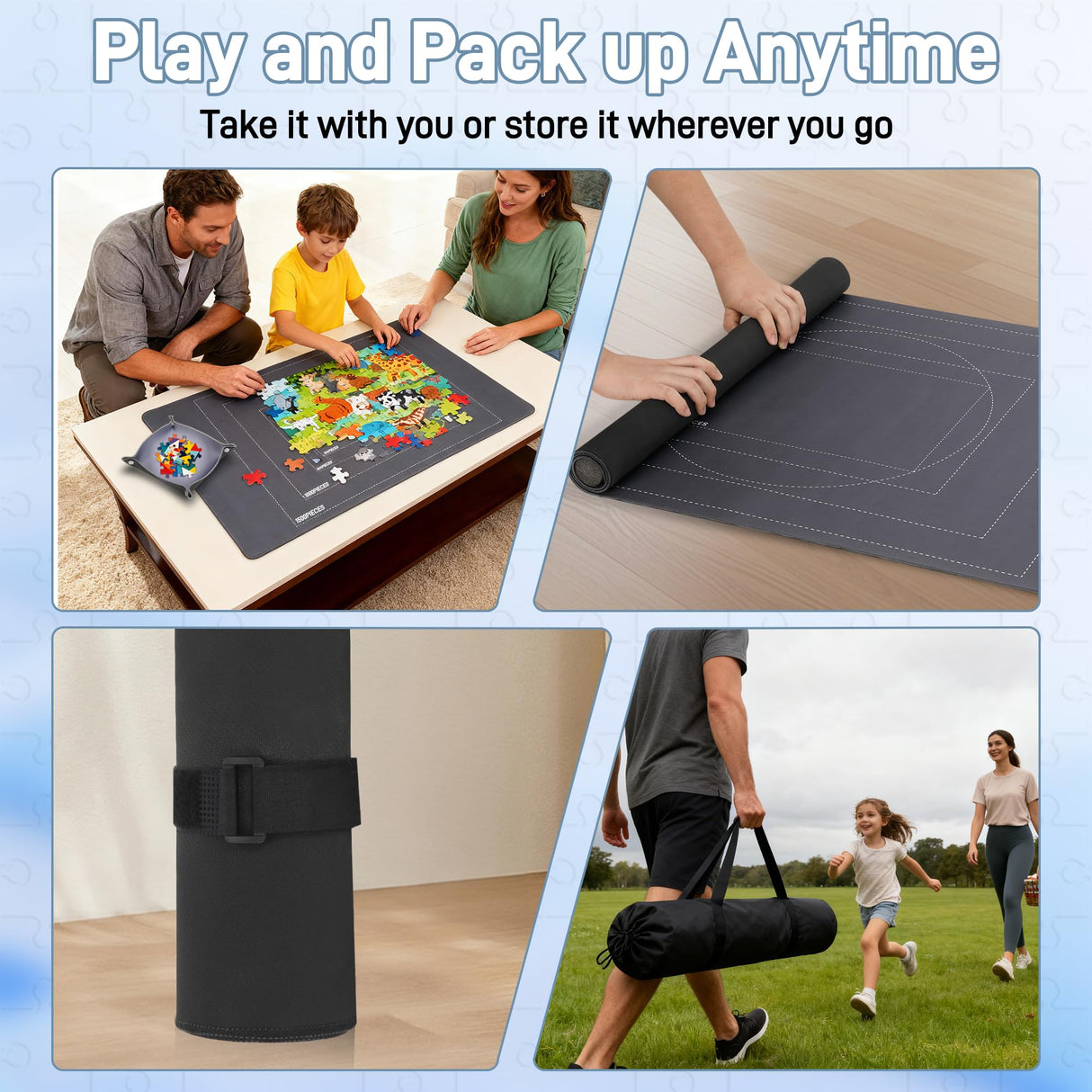 Bullro Jigsaw Puzzle Mat Roll Up 46" x 26", Roll Up Puzzle Mat Up to 1500 Pieces Puzzles with 6 Sorting Trays and Travel Storage Bag, Puzzle Mat with Non-Slip Rubber Bottom & Smooth Top