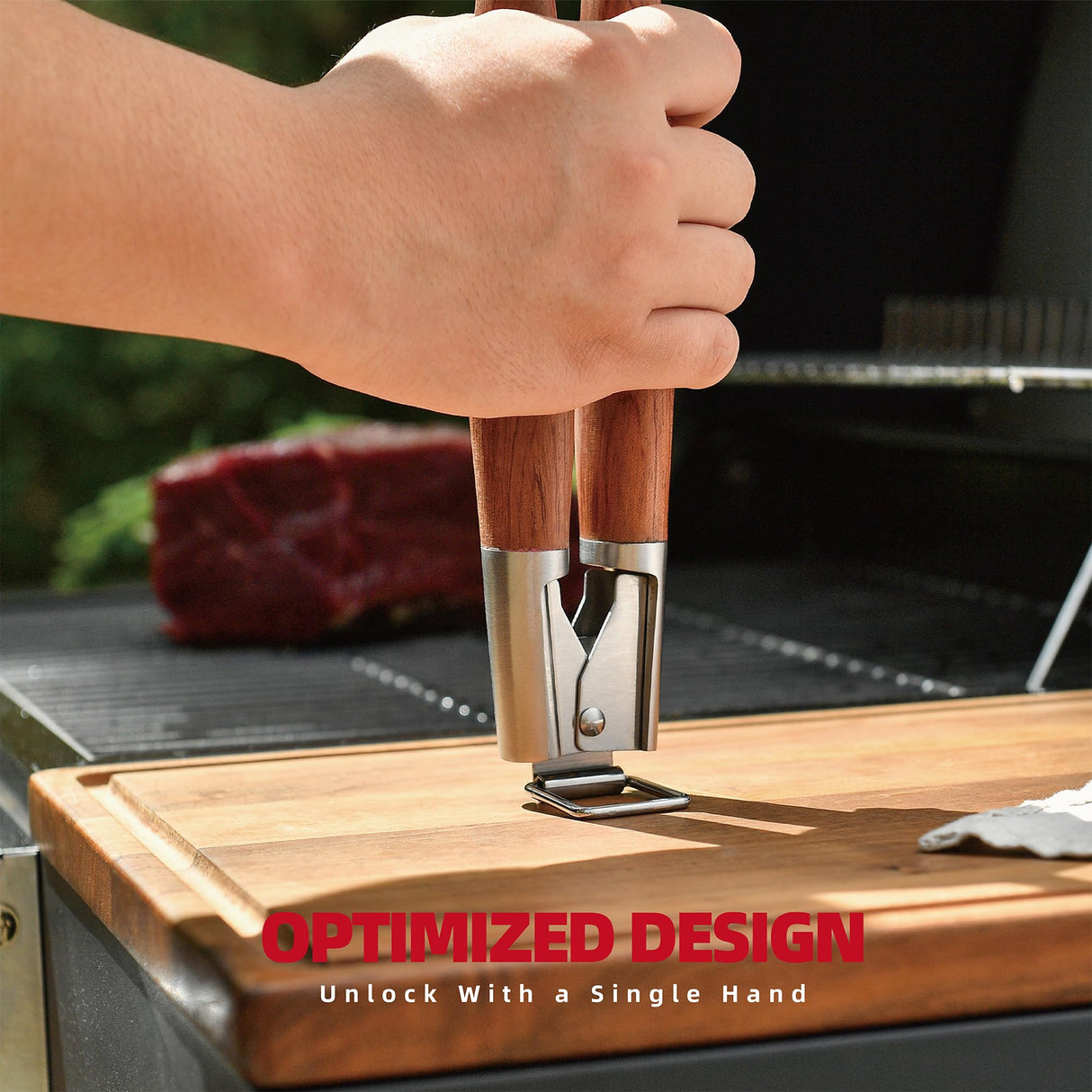 GRILAZ Heavy-Duty Rose Wooden BBQ Grilling Tools Set. Extra Thick Stainless Steel Multi-Function Spatula, Fork & Tongs | Essential Accessories for Barbecue & Grill. Ideal Gift for Fatherโฆ GRILAZ