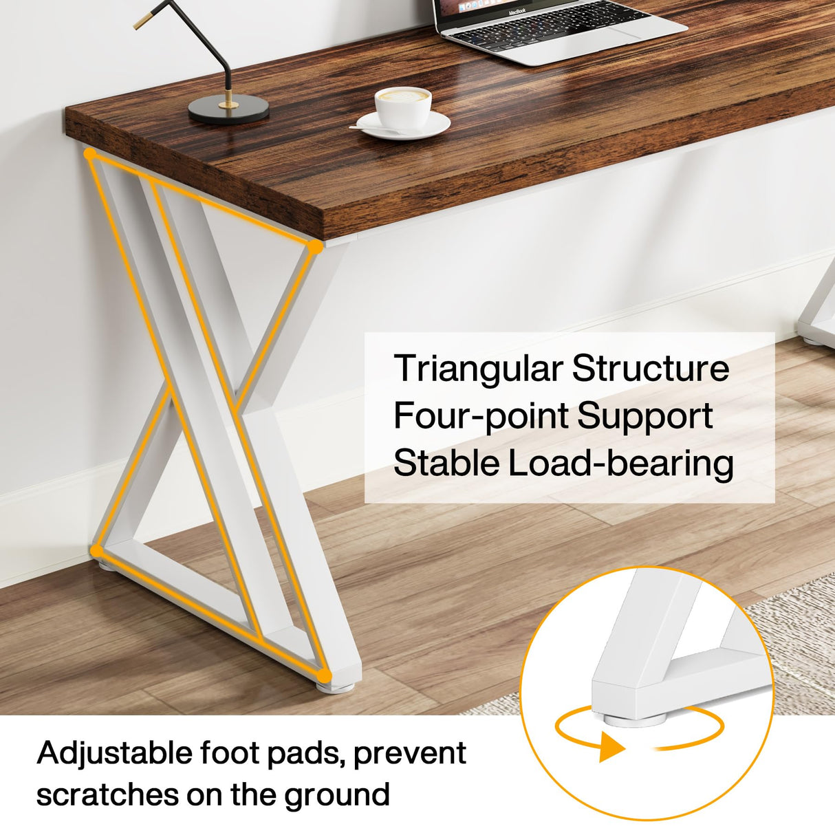 Tribesigns Modern Walnut/White 55" Heavy Duty Computer Desk, Study & Work Desk, 23.6"D x 55.1"W x 29.5"H, Z-Shaped Metal Legs, 330 lbs Capacity Tribesigns