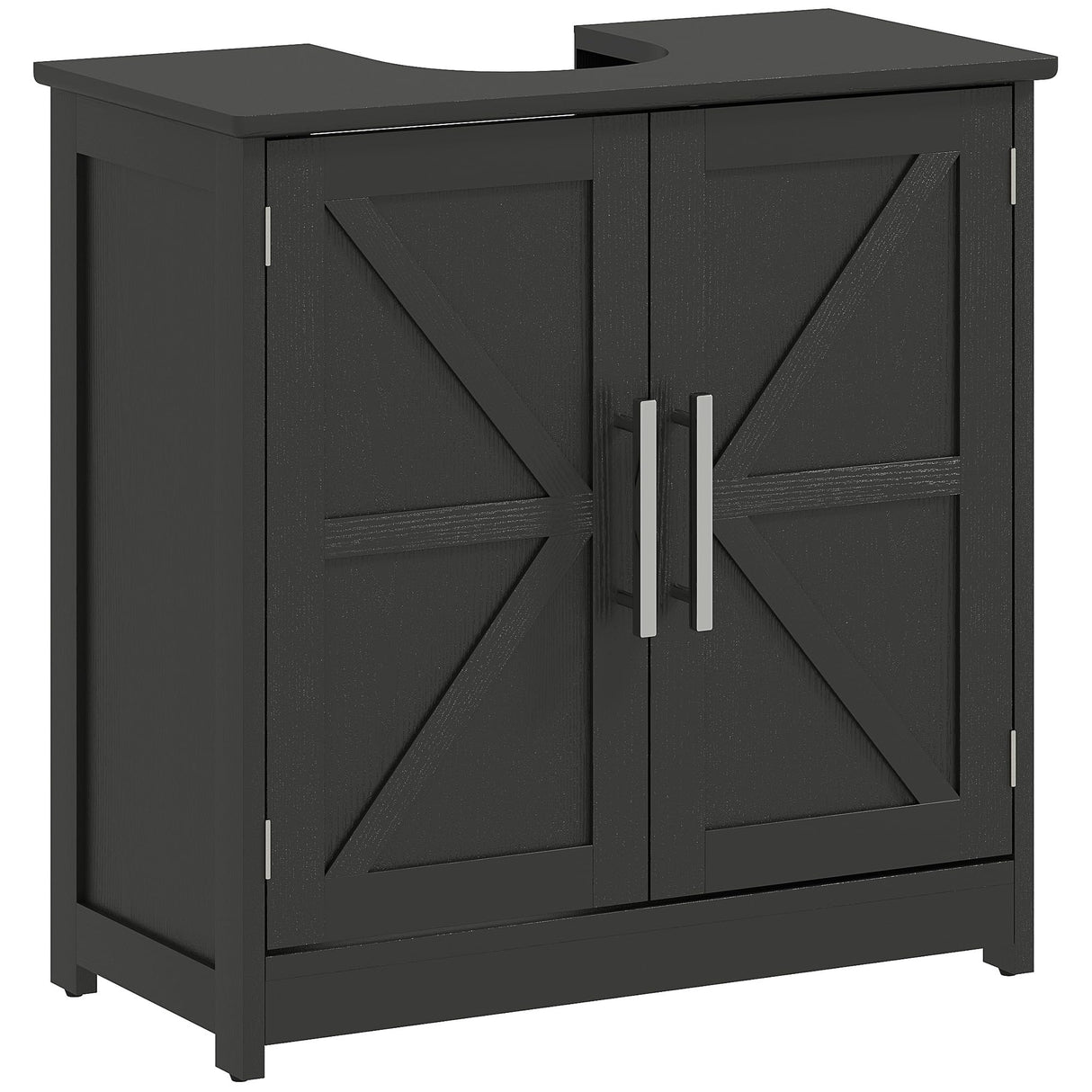 HOMCOM Pedestal Sink Storage Cabinet, Farmhouse Freestanding Bathroom Sink Cabinet with 2 Barn Doors and Adjustable Shelf, Distressed Black HOMCOM