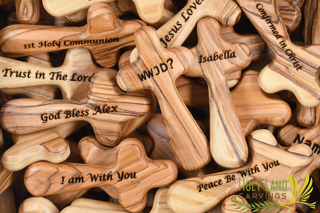 Generic Custom Personalized Olive Wood Comfort Cross, 4 Hand Held Cross, Prayer Palm Cross, Personalized Name Cross Gift for any age or Occasion One Side Engraving Generic