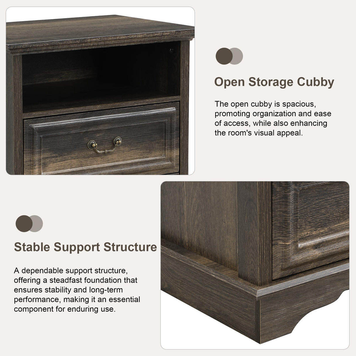 XIAO WEI Nightstand with Hidden Drawer, 25" Tall Farmhouse Bedside Table with 3 Drawers and 1 Open Shelf, Wood Rustic End Side Table, Small Dresser Drawers (Brownish Green Oak, 1PC) XIAO WEI