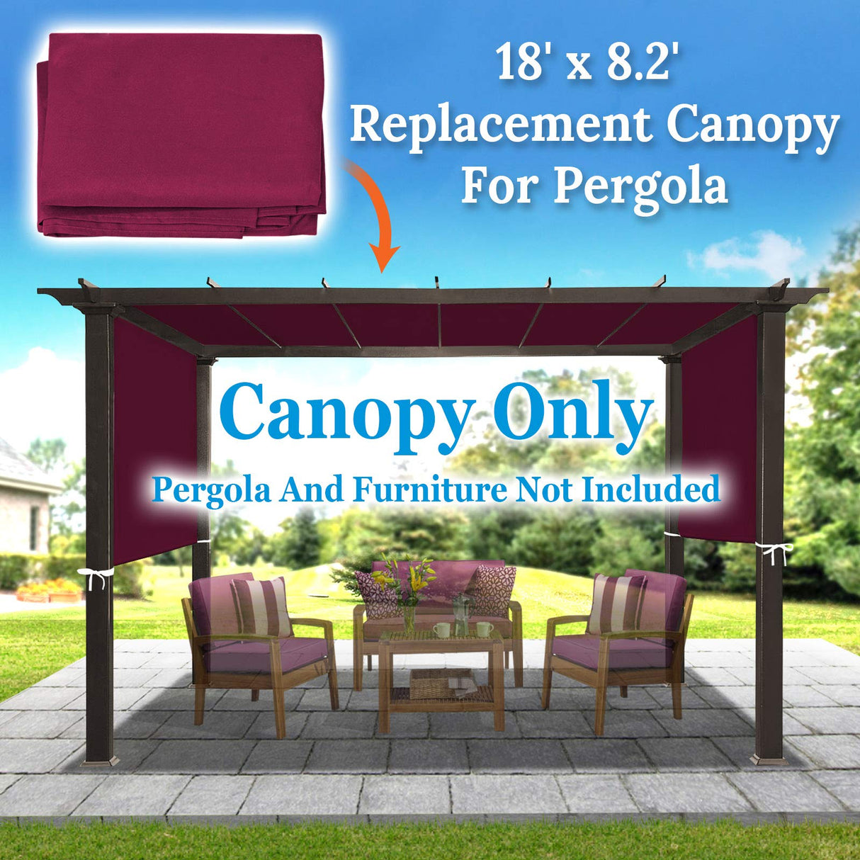 BenefitUSA Universal Replacement Top Pergola Structure (18' L x 8.2' W) Gazebo Canopy Cover Only(Purple) BenefitUSA