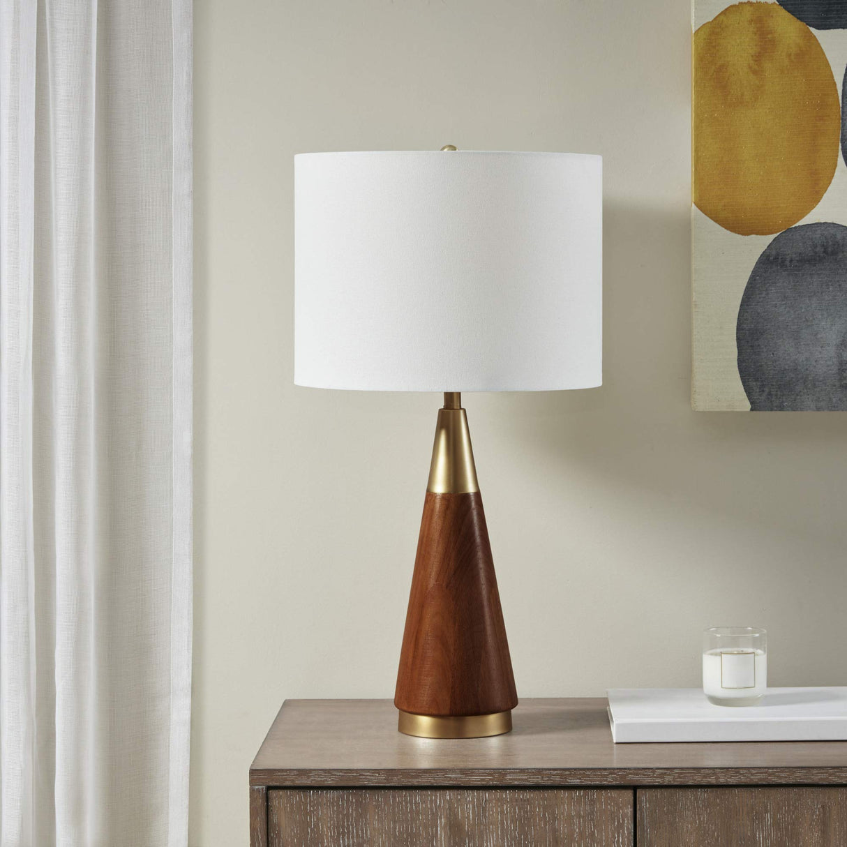 INK+IVY Chrislie Gold White Mid Century Modern Table Lamp , Contemporary Metal Wood Table Lamps for Bedrooms , 13.5"W X 13.5"D X 26"H , Gold / Brown INK+IVY