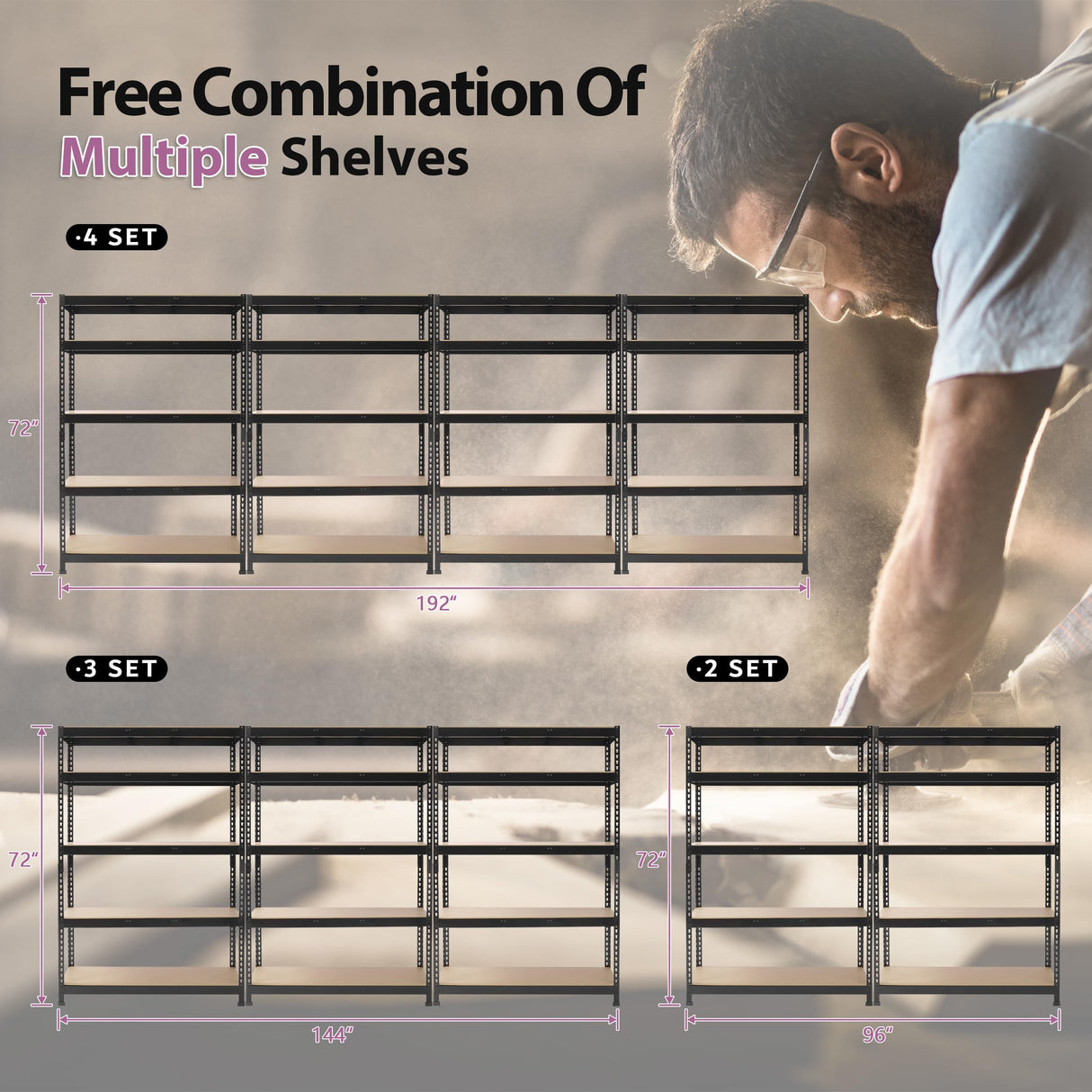 Prilinex Heavy Duty Storage Shelves 48" W x 18" D x 72" H - 5-Tier Adjustable Metal Garage Shelving Unit, Standing Utility Shelf Racks for Pantry Warehouse Kitchen, Black Prilinex