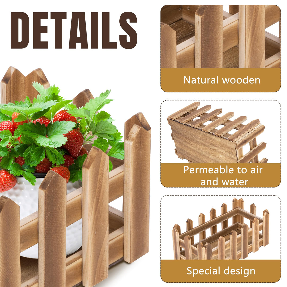 Adnee 2 Pcs Wood Slat Planter Box-Rustic Wood Nesting Crates-Rectangular Wooden Flower Box for Indoor Window Decor Outdoor Patio Lawn Garden Backyard Planter Adnee