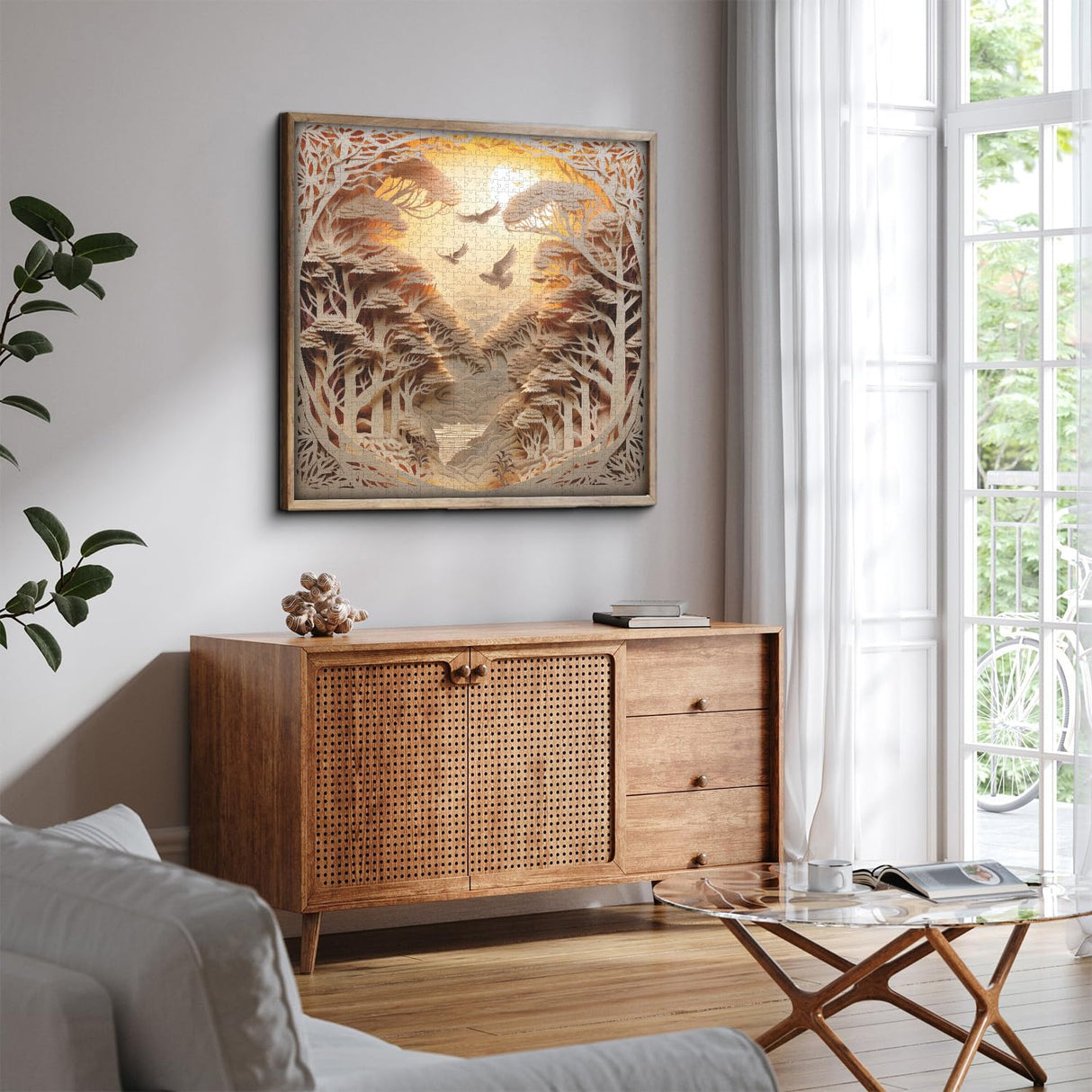 Forest Sunset Puzzles for Adults 1000 Pieces, Difficult Challenge Tree of Life Jigsaw Puzzles, Autostereoscopy River Scene Paper Art Puzzles as Wall Decor PPuzzling