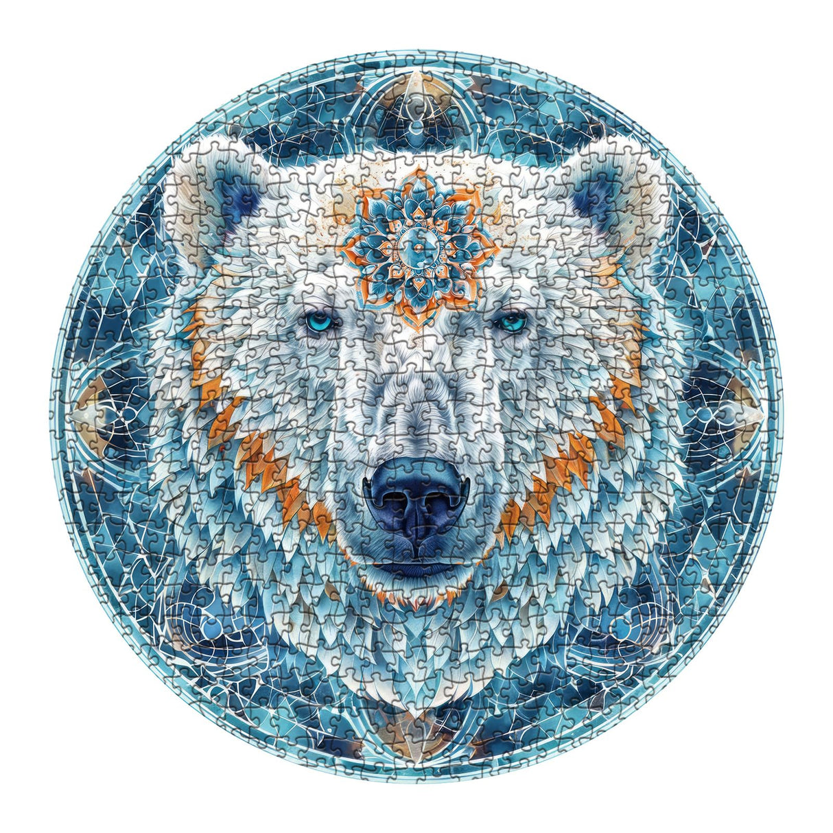 Mandala Polar Bear Puzzle for Adults 1000 Piece, Round Animal Shaped Jigsaw Puzzle, Nature Puzzles of Wildlife BBOLDIN