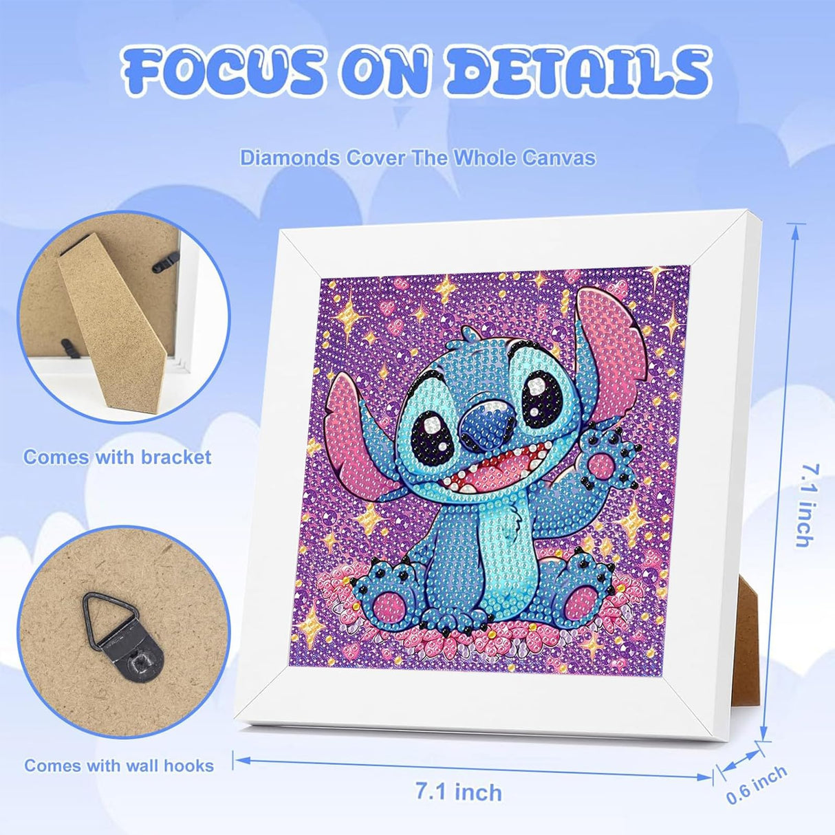 Gearock Diamond Art Kits with Frame, Cute Small Diamond Painting Kits for Adults Beginners, Easy DIY Big Gem Kits for Cartoon Lovers Halloween Christmas Birthday Gifts, 7x7 Inch Gearock